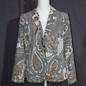 Chico's Blue and Brown Paisley Single Button Blazer - Women's Size 1